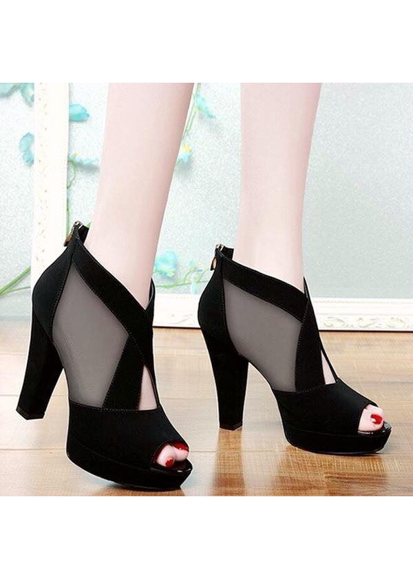 Giày cao gót 10cm phối dây kéo hở mũi cao cấp