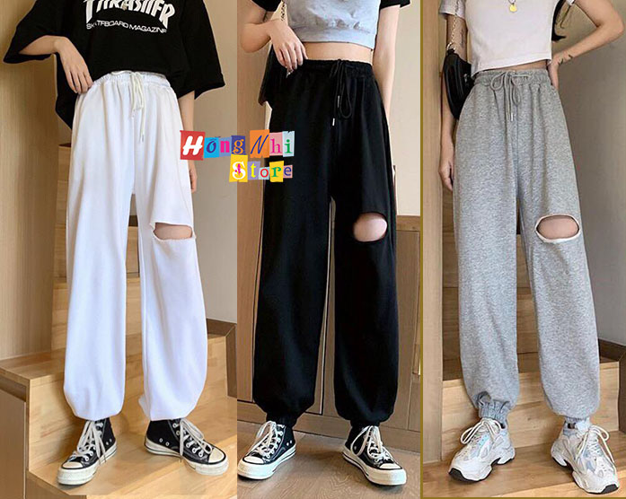 Quần Jogger Rách Gối Bo Lai Dáng Rộng Unisex - MM