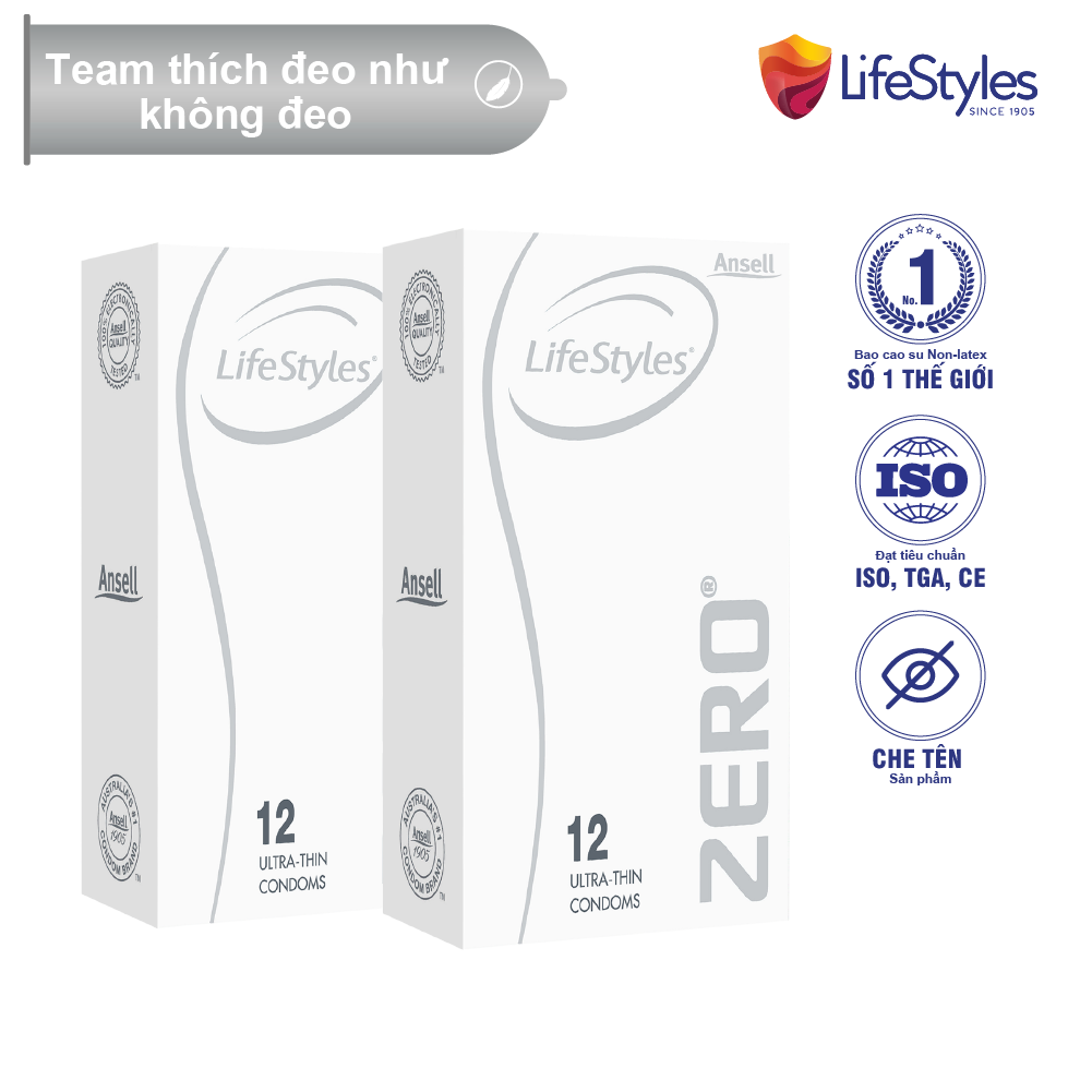 Bộ 2 Hộp Bao Cao Su LifeStyles Zero Super Thin Siêu Mỏng Cao Cấp Hộp 12 bao