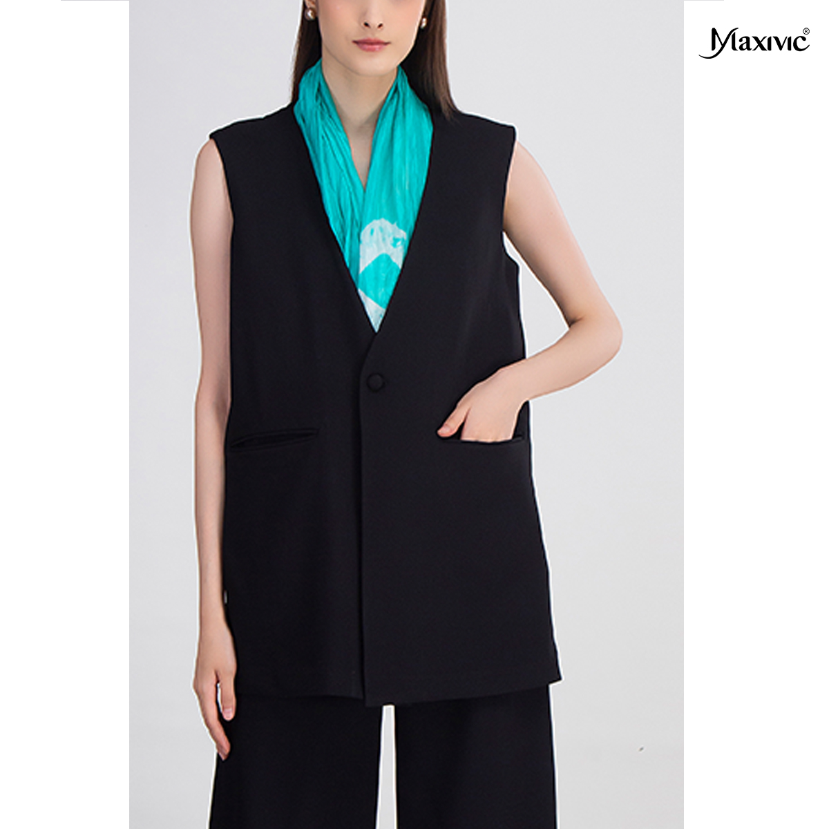 Áo khoác blazer nữ đen cotpo Maxivic M092309A