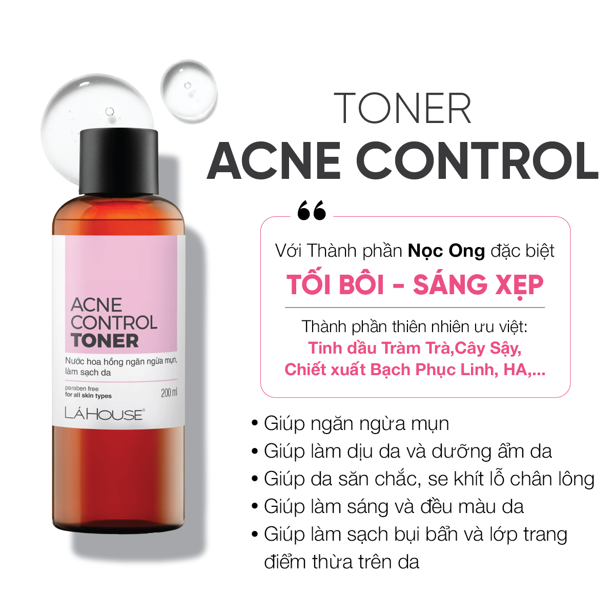 Nước Hoa Hồng Giúp Ngăn Ngừa Mụn, Giảm Nhờn Cho Da, Da Mịn Màng Lá House Acne Control Toner 100Ml200Ml - 100Ml