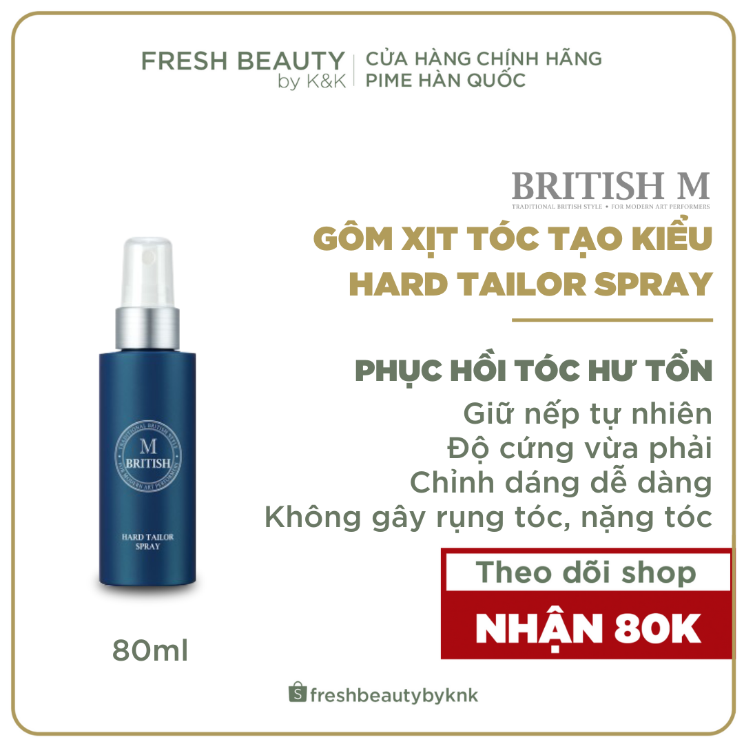 Gôm xịt tóc nam nữ BRITISH M Hard Tailor Spray giữ nếp, dễ dàng đổi kiểu 80ml