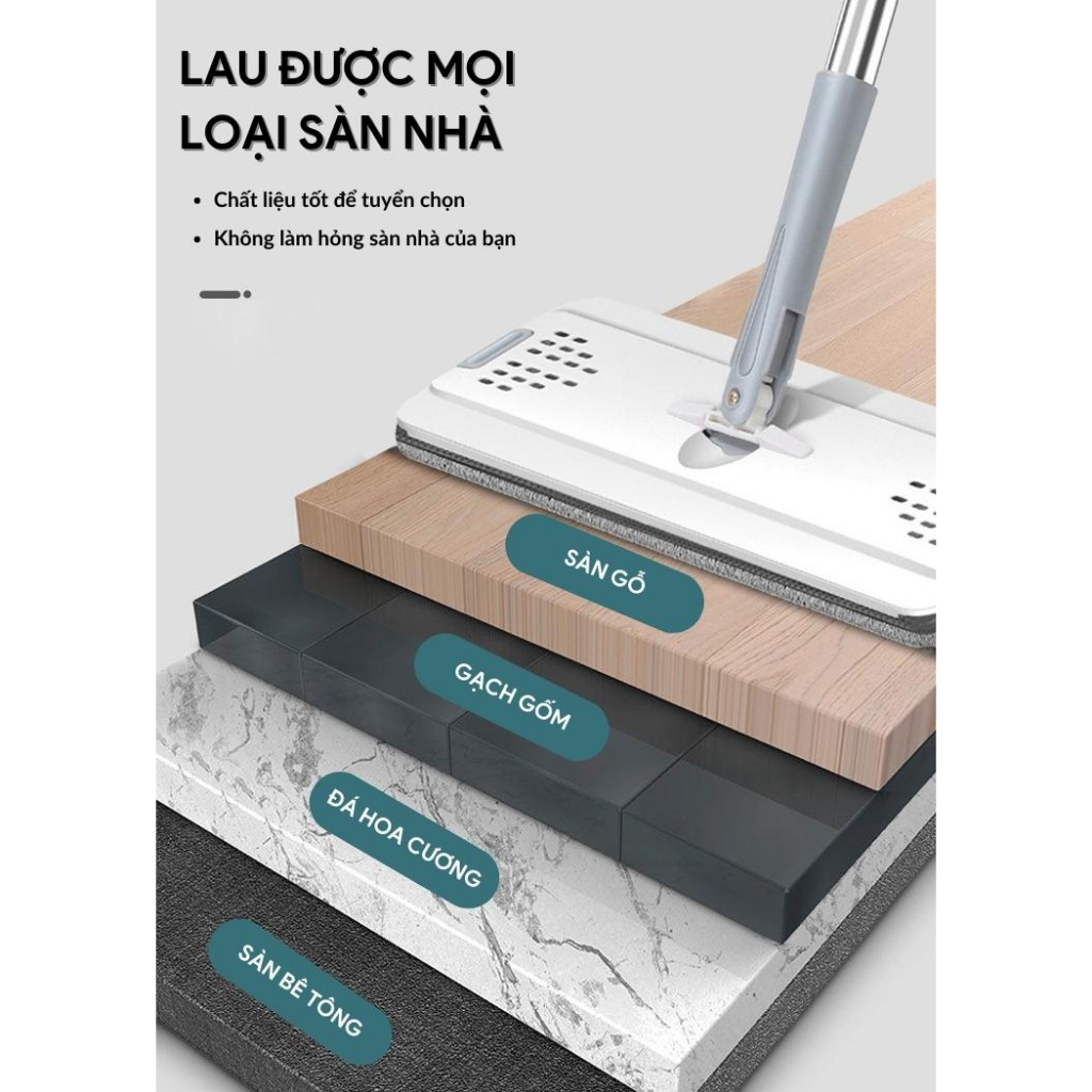 Cây Lau Nhà Tự Vắt, Chổi Lau Nhà Thế Hệ Mới Xoay 360 Độ Có 8 Bông Lau Đi Kèm - Hàng Nhập Khẩu
