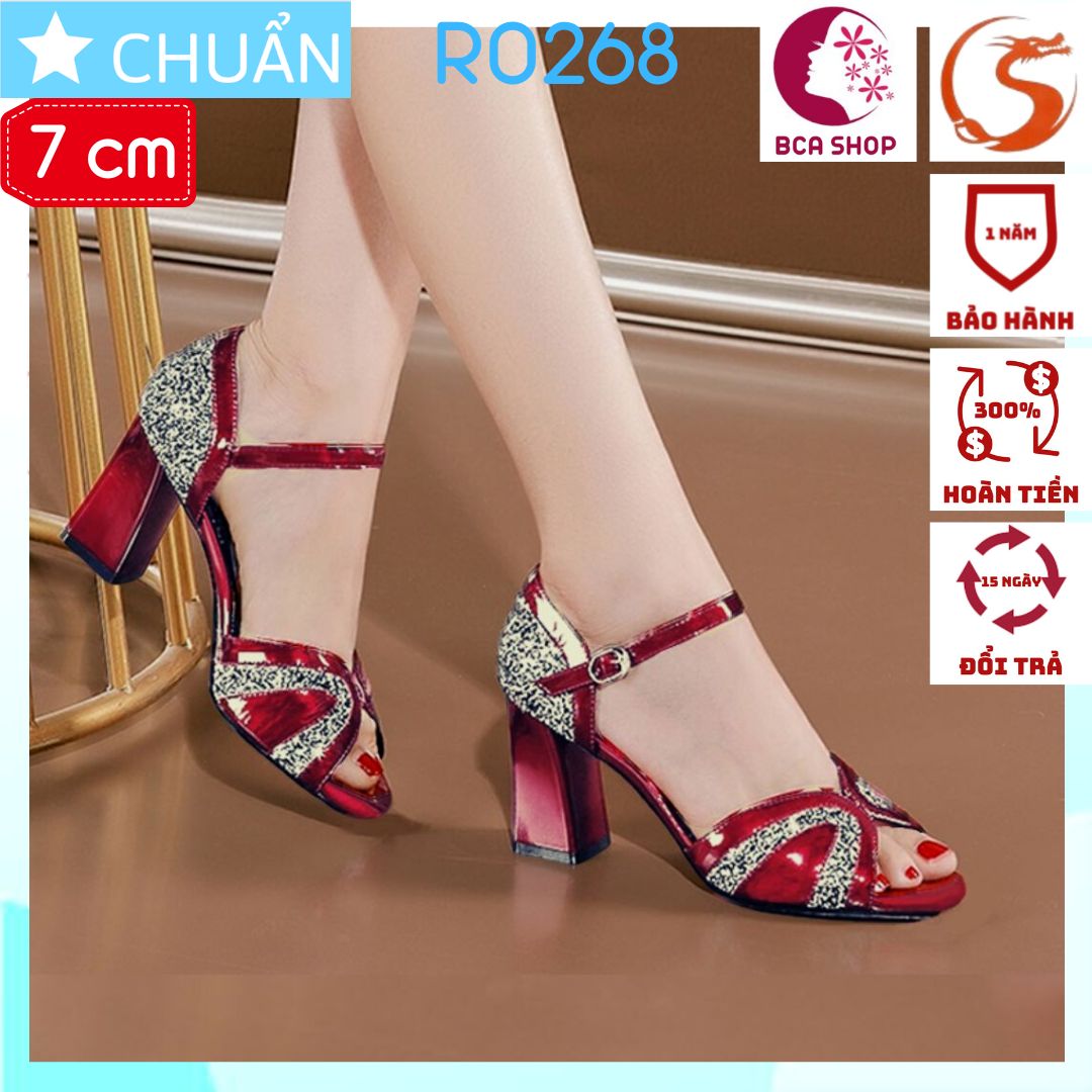 Giày cao gót nữ 7p RO268 ROSATA tại BCASHOP hở mũi, nhấn kim tuyến lấp lánh sang trọng và thời trang - màu đỏ