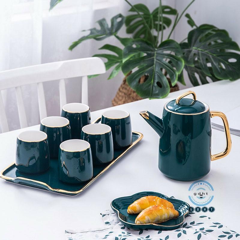 Bộ ấm trà xanh cổ vịt mạ vàng sang trọng