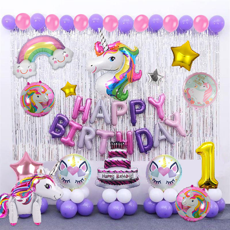 Bộ bong bóng trang trí Unicorn Birthday set balloon upkp37