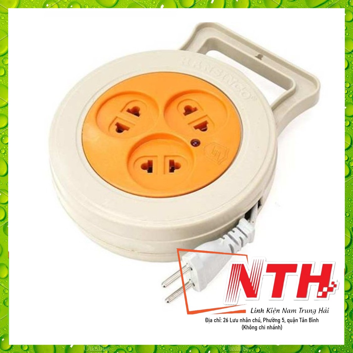 Ổ cắm điện quay tròn thu gọn kéo dài dây 3 lỗ phích cắm 8m, xoay rút dây 2 chấu chịu tải chống giật đa năng