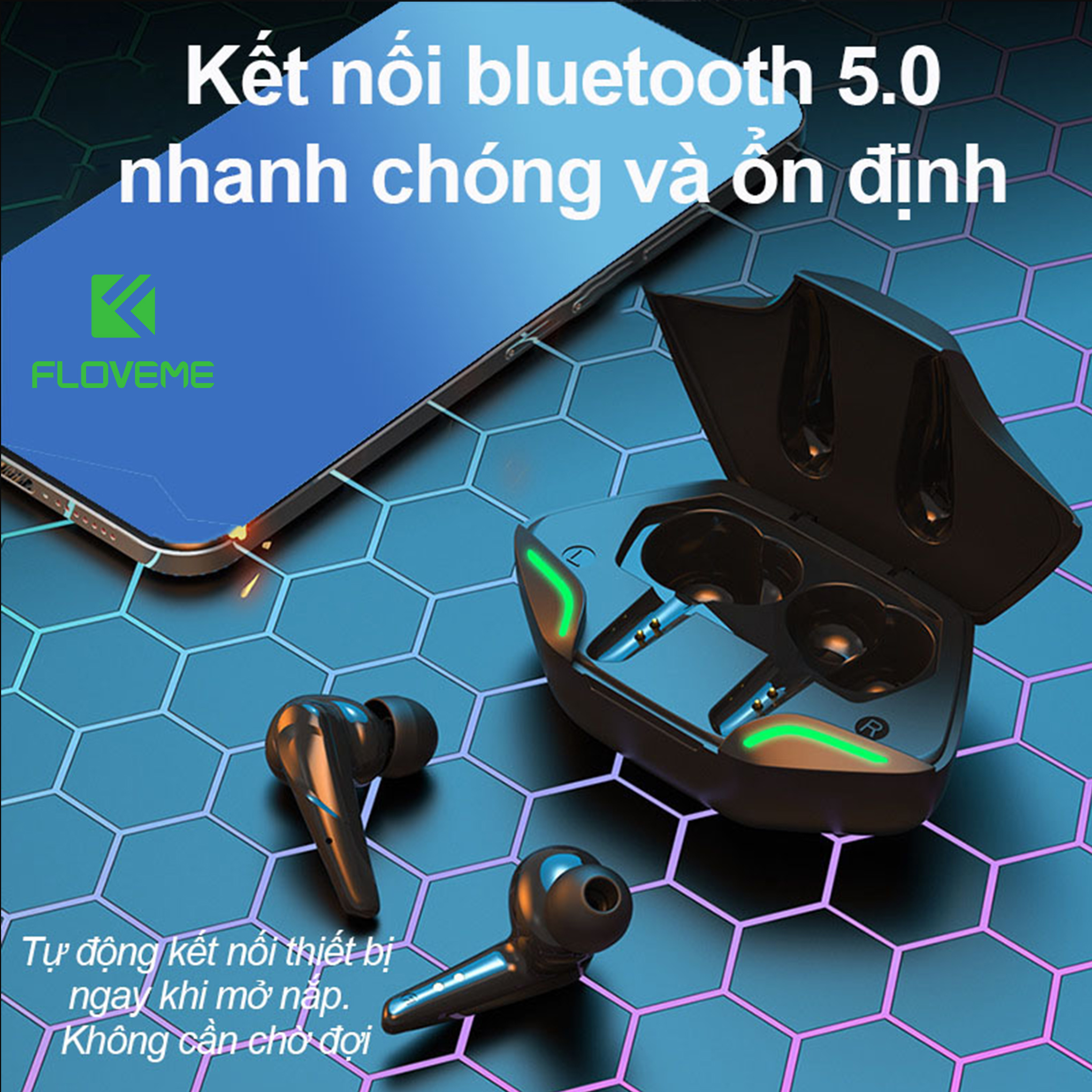 Tai Nghe Gaming Không Dây G11 FLOVEME - Phong cách game thủ - Bluetooth v5.0 - Chống nước tiêu chuẩn IPX5 - Micro đàm thoại - Hàng chính hãng