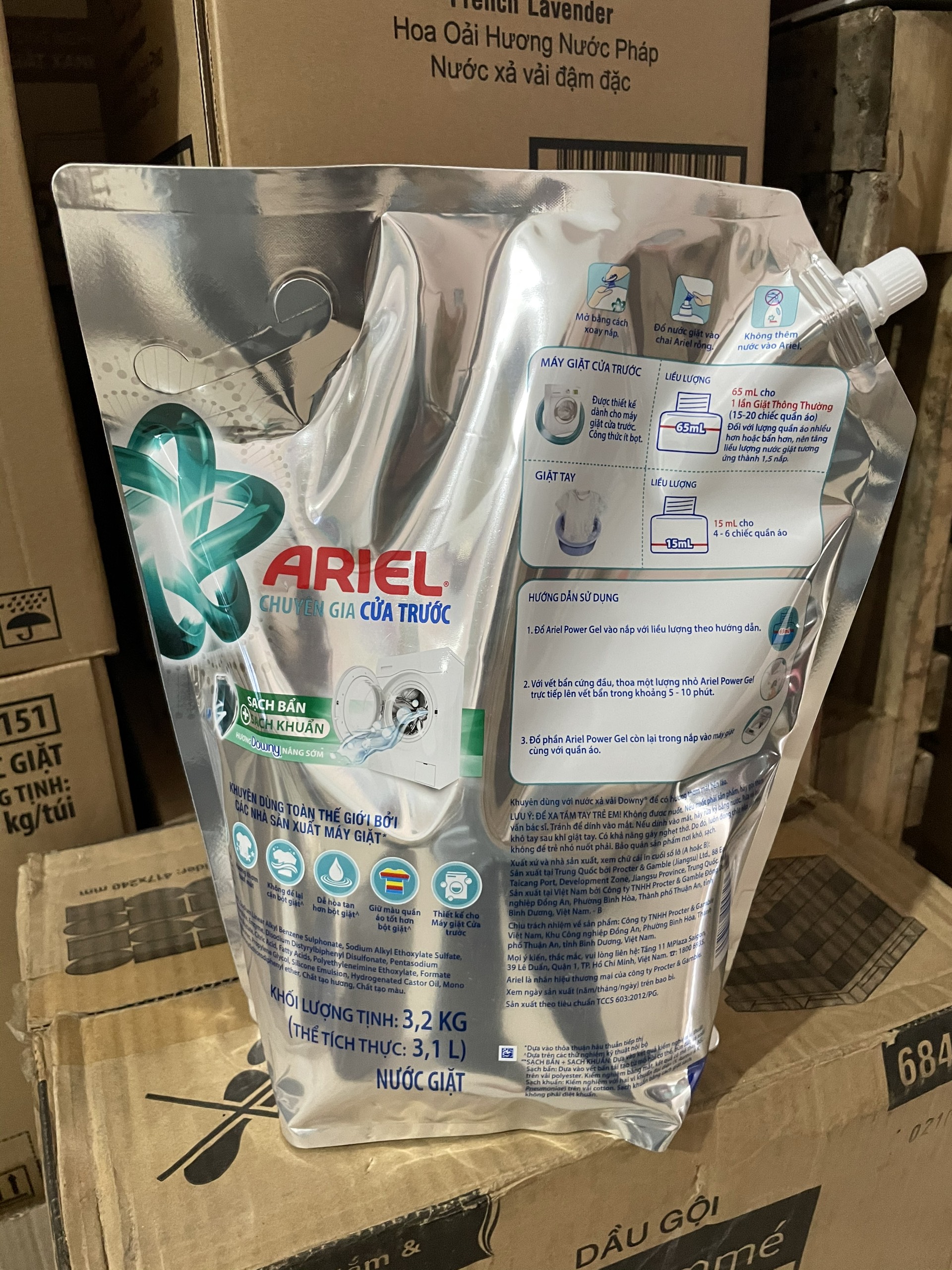 NƯỚC GIẶT ARIEL CHUYÊN GIA CỬA TRƯỚC SẠCH BẨN + SẠCH KHUẨN TÚI 3.2KG