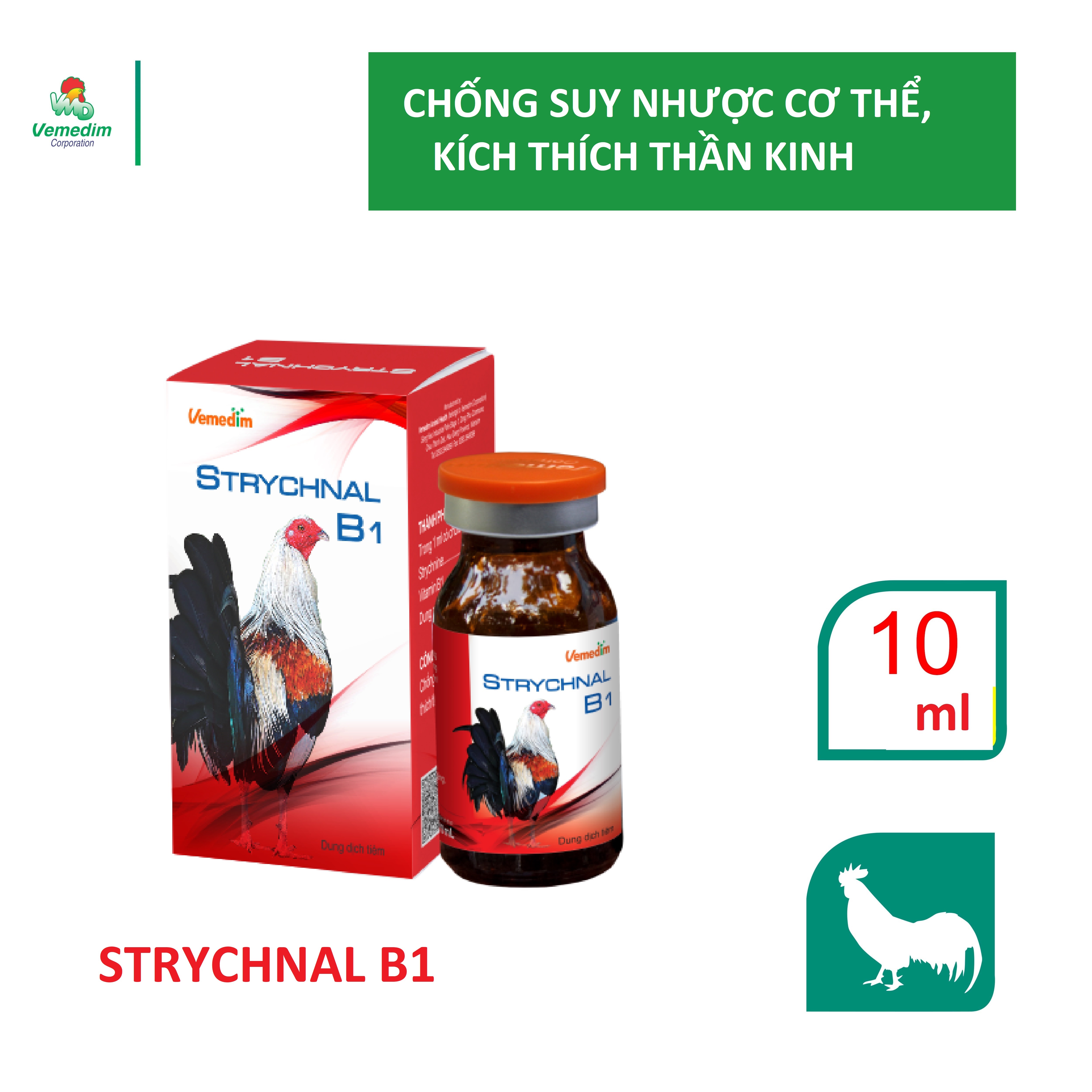 Vemedim Strychnal B1 dùng cho gà đá chống suy nhược, kích thích thần kinh, chai 10ml