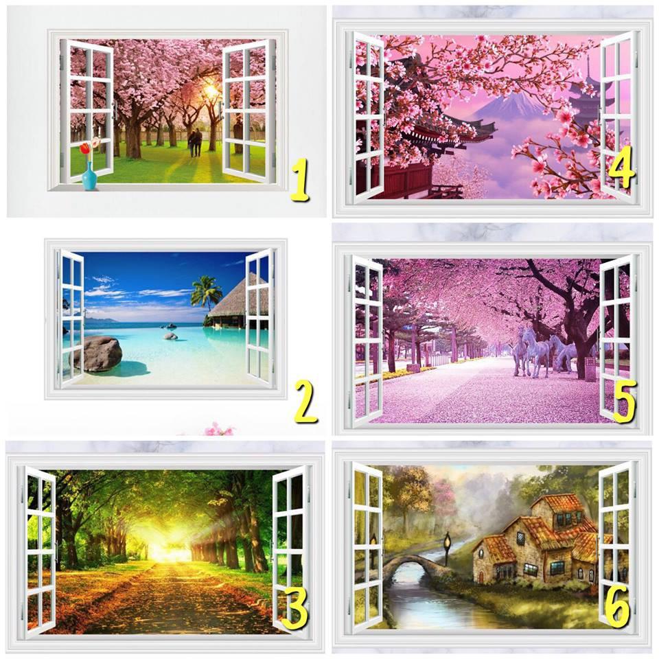 Decal trang trí tường khung cửa sổ 3D nhiều mẫu