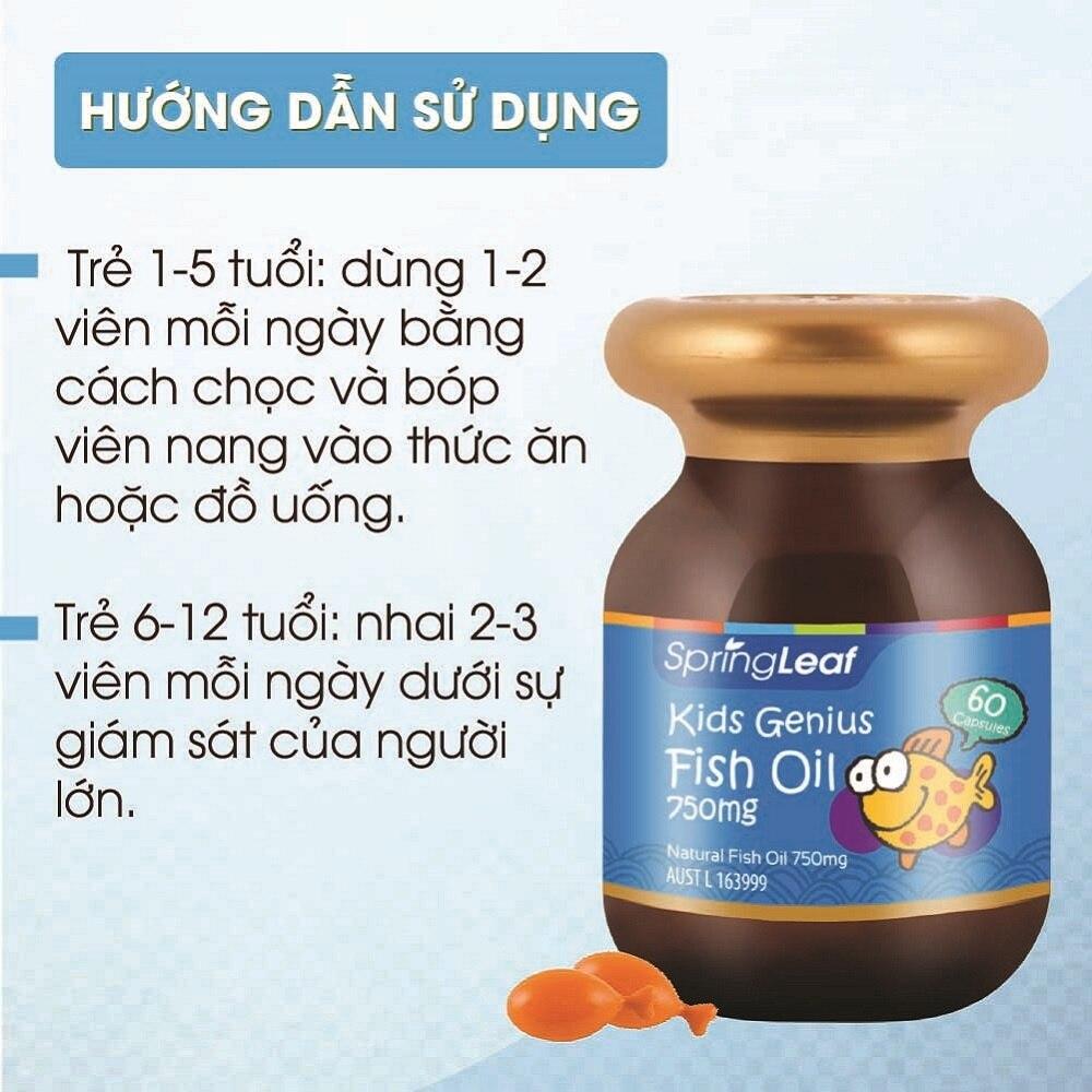 Thực Phẩm Bảo Vệ Sức Khỏe: Spring Leaf Dầu Cá Cho Bé Kids Genius Fish Oil 750Mg 60 Viên