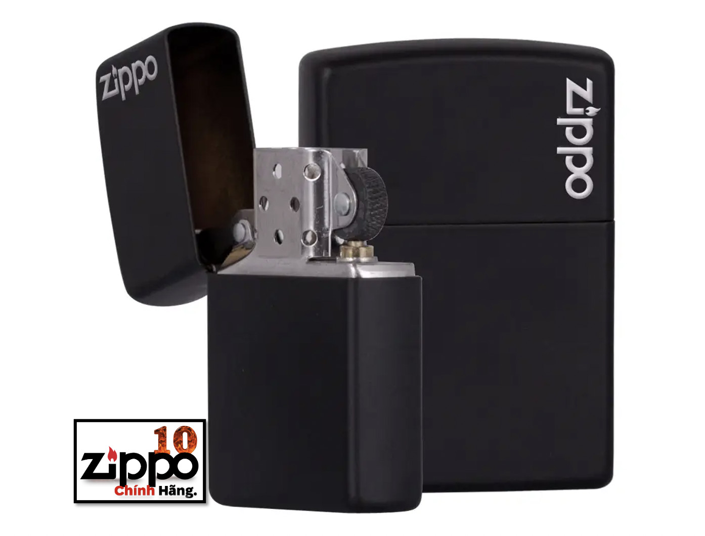 Bật lửa ZIPPO 218ZL Classic Black Matte with Zippo Logo - Chính hãng 100%