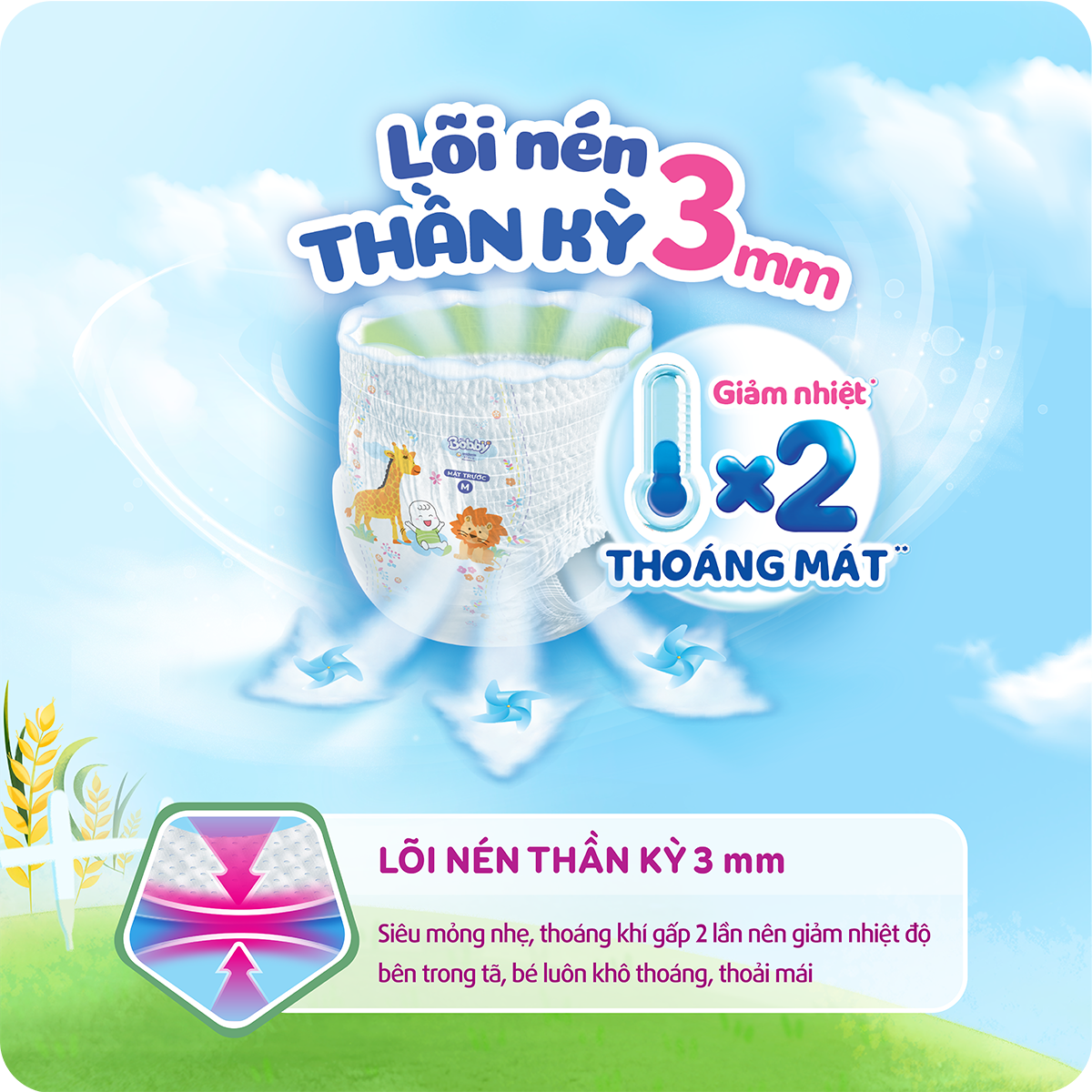 Tã/bỉm quần Bobby 3mm Gạo non M76 + 8