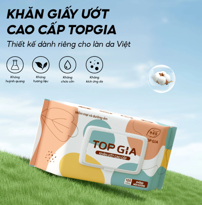 Thùng 10 gói khăn ướt Topgia siêu hot 100 tờ an toàn cho mọi loại da
