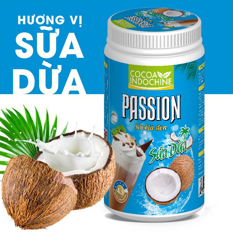 Bột ca cao sữa dừa Passion - Chuyên pha chế trà sữa, milo dầm, thức uống sô cô la cacao thơm ngon tiện lợi - Hũ 750g