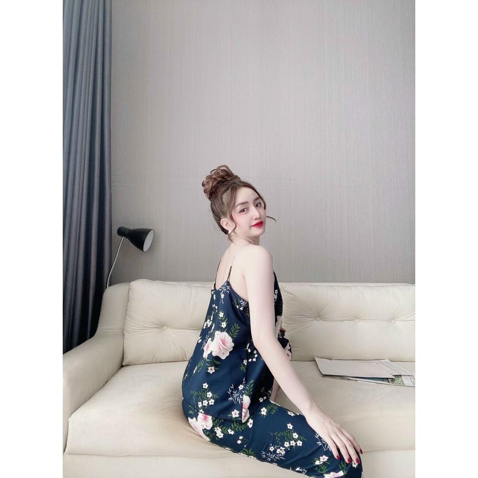Sét đồ ngủ lụa hàn 2 tà quần dài dễ thương Đồ bộ giá rẻ Freesize