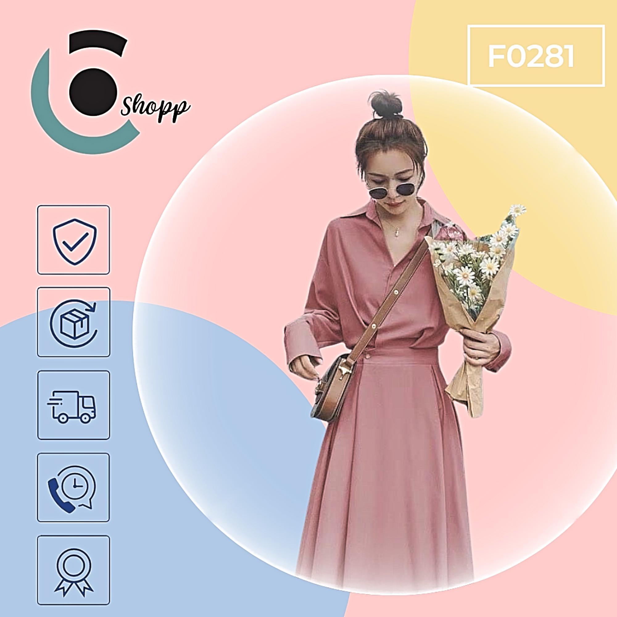 Đầm váy sơ mi nút eo cao cấp