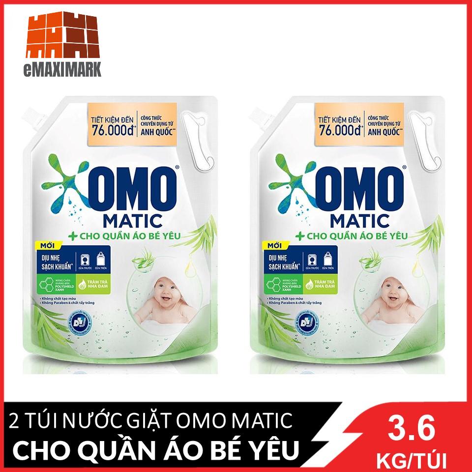 COMBO 2 Túi Nước Giặt OMO Matic Cho Quần Áo Bé Yêu 3.6kg x2