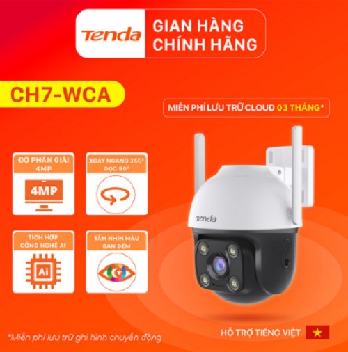 Camera WiFi Tenda Ngoài Trời CH3/CH7 Full HD 1080P/2MP/4MP/2K, Quay Quét 360 Độ, Tích Hợp Công Nghệ AI - Hàng chính hãng