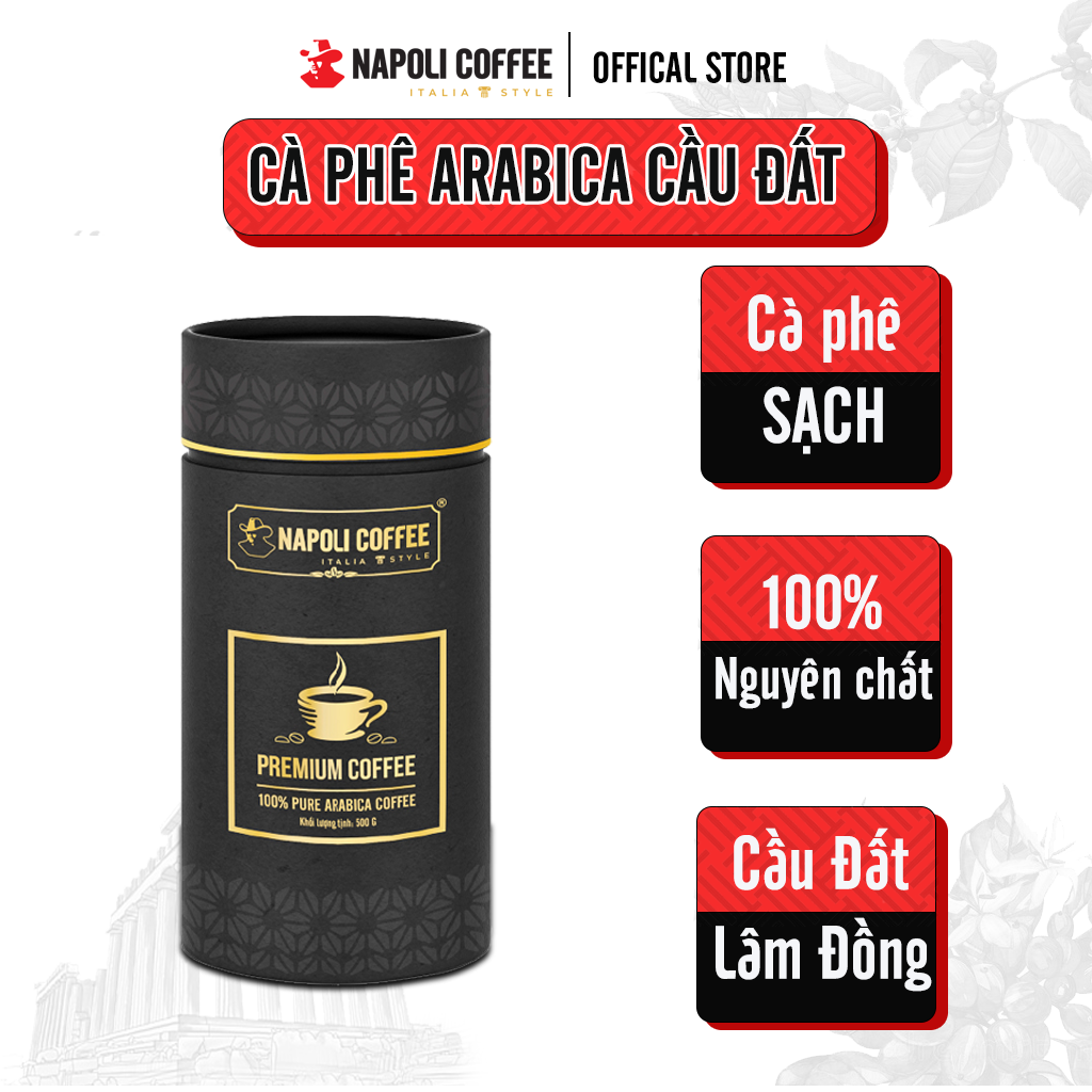 Cà Phê cao cấp từ Arabica/Robusta hạt sạch Cầu Đất Napoli Premium Coffee Lon 500g