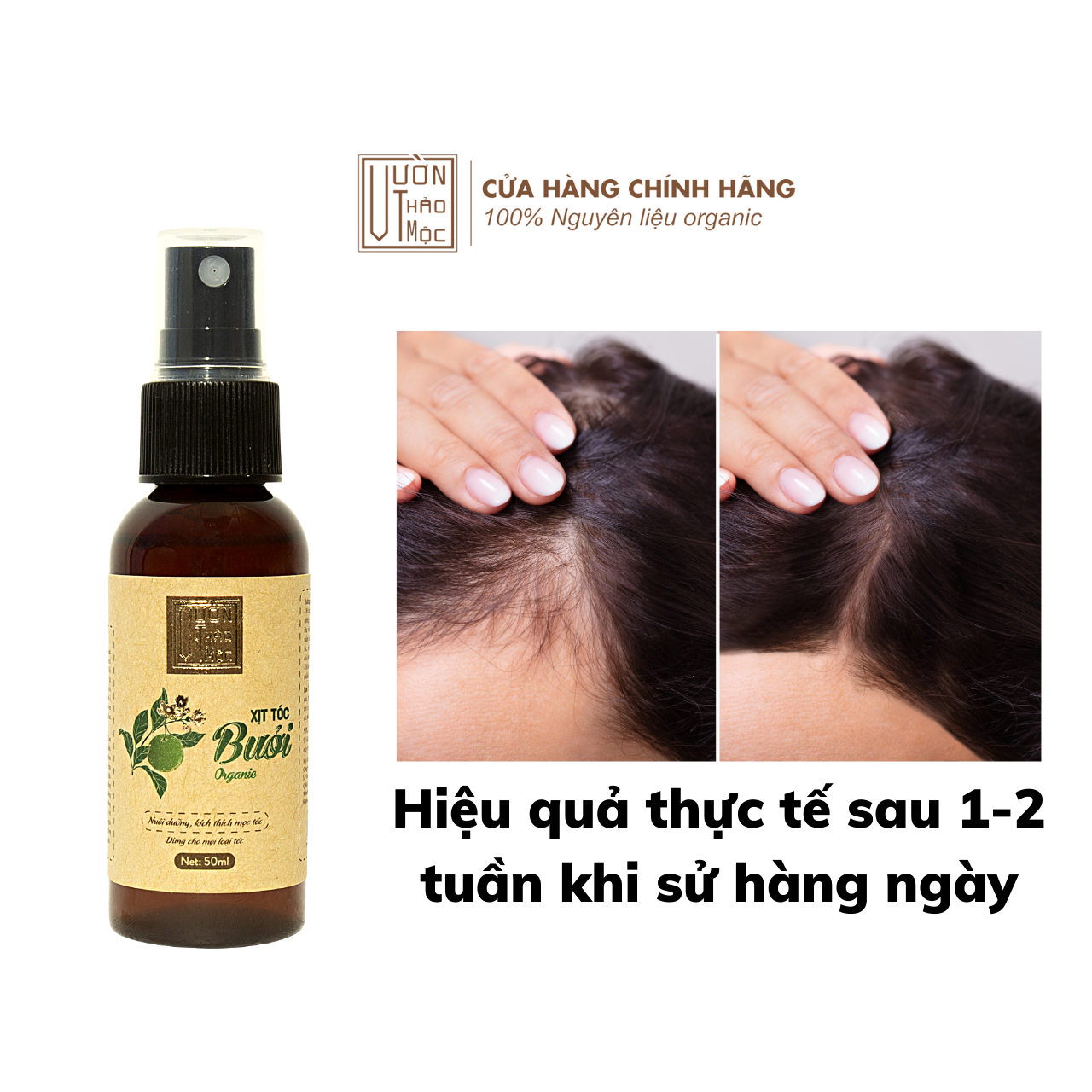 Xịt Dưỡng Tóc Bưởi VƯỜN THẢO MỘC ORGANIC Nuôi Dưỡng Kích Thích Mọc Tóc Chai 100ml