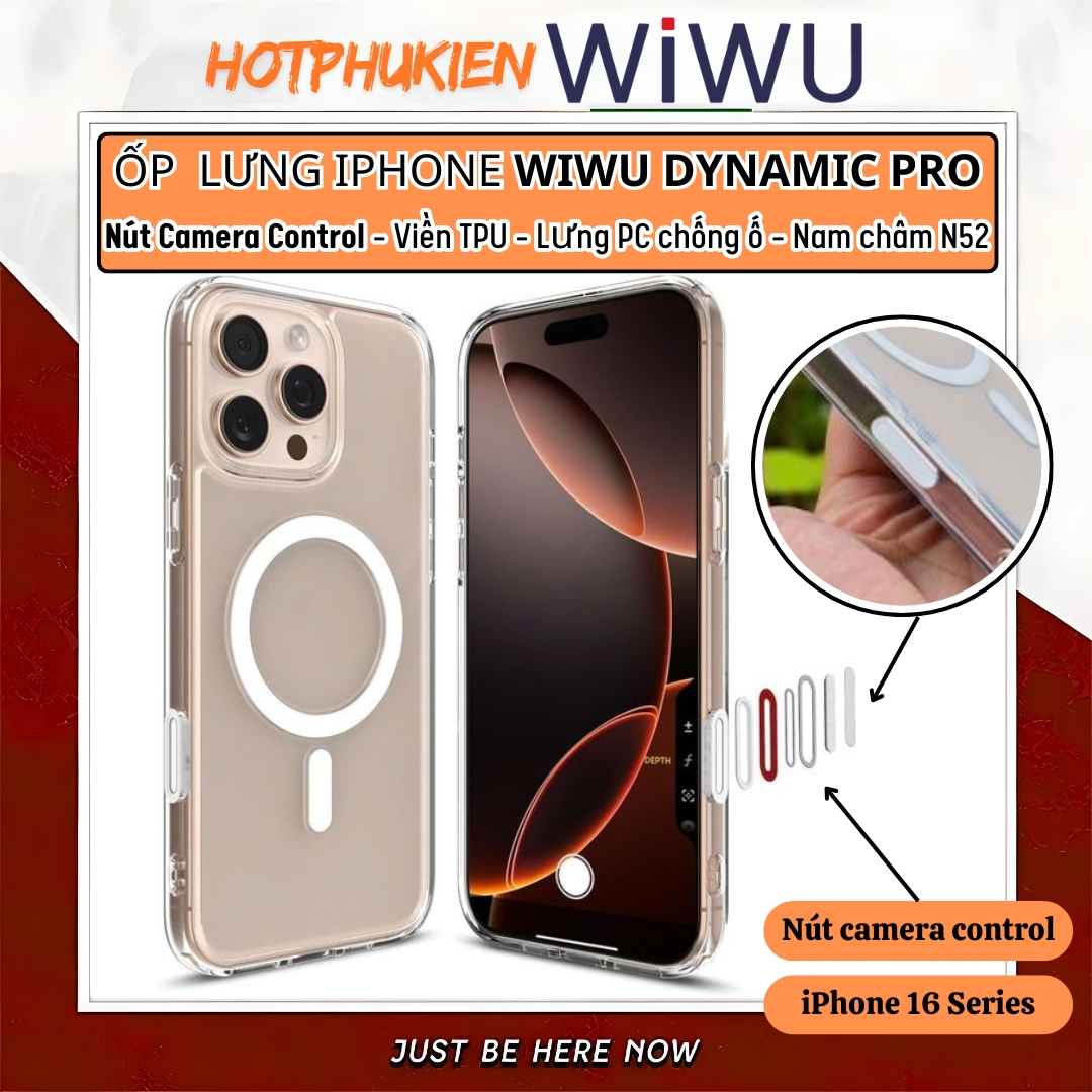 Ốp lưng Camera Control sạc từ tính nam châm magnetic cho iPhone 16 Pro Max / 16 Pro / 16 Plus hiệu WIWU Dynamic Pro - Chống ố vàng, Viền nhô cao bảo vệ camera, Nam châm N52 siêu chắc, nút điều khiển camera - Hàng nhập khẩu