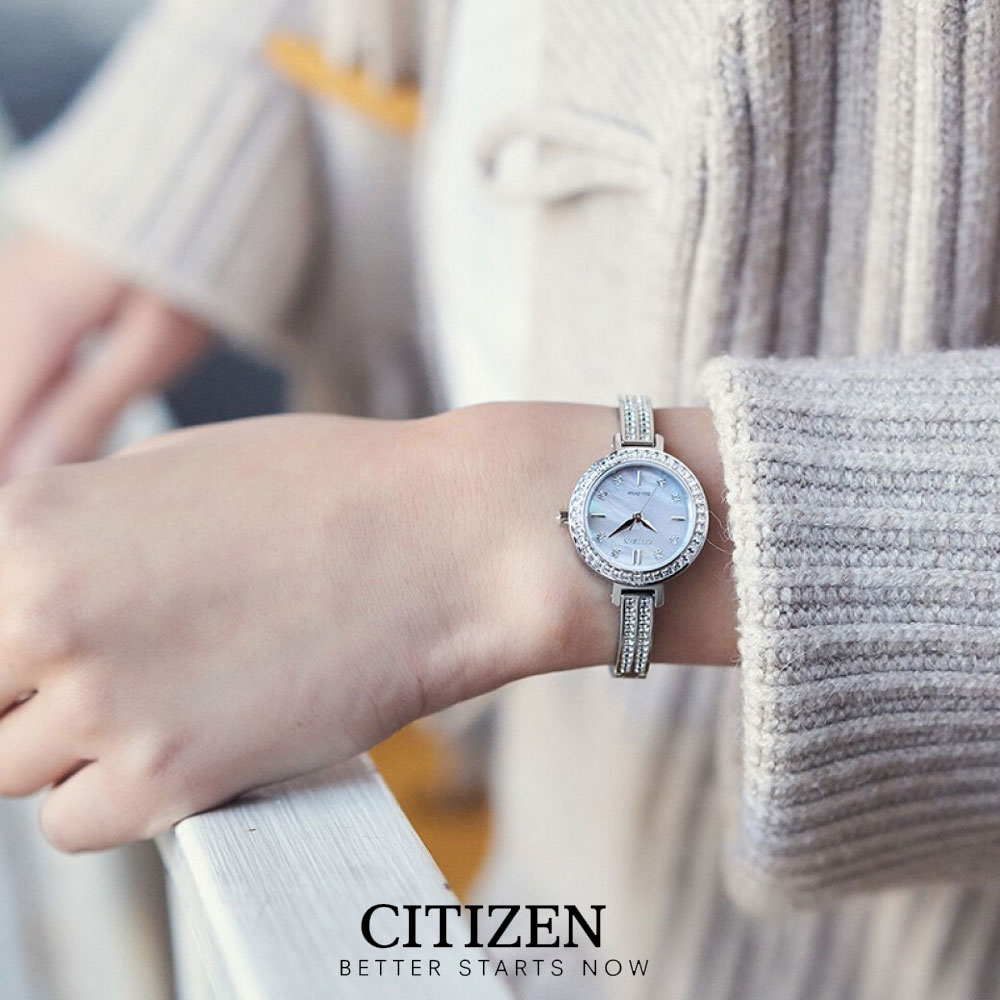 Đồng Hồ Nữ Citizen Đính Đá Swarovski Dây Thép Không Gỉ EM0860-51D - Mặt Xà Cừ (25mm)