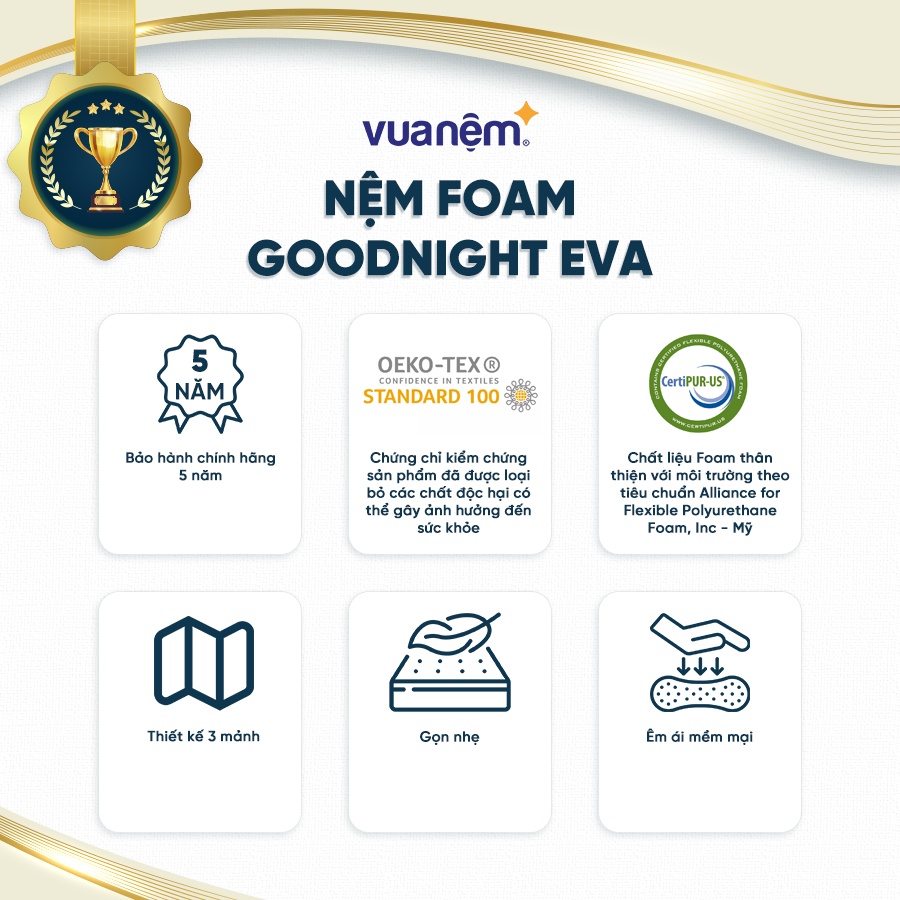 Nệm Foam Goodnight Eva êm ái, mềm mại, nâng đỡ cơ thể 