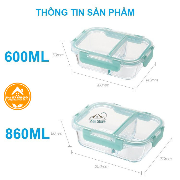 Hộp đựng thực phẩm bằng thủy tinh chia 2 ngăn 3 ngăn chịu nhiệt Lock&amp;lock LLG456 600ml LLG457 860ml LLG458 1040ml