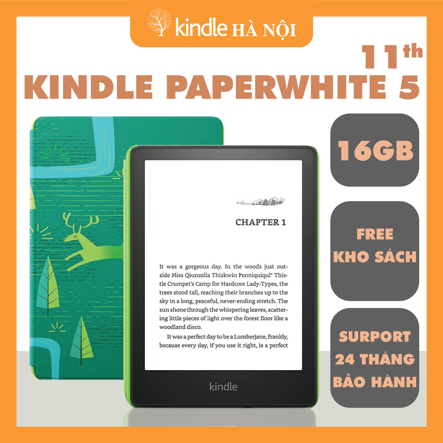 Combo Máy đọc sách All New Kindle Paperwhite 5 (11th) - 16GB và Bao da - Hàng chính hãng