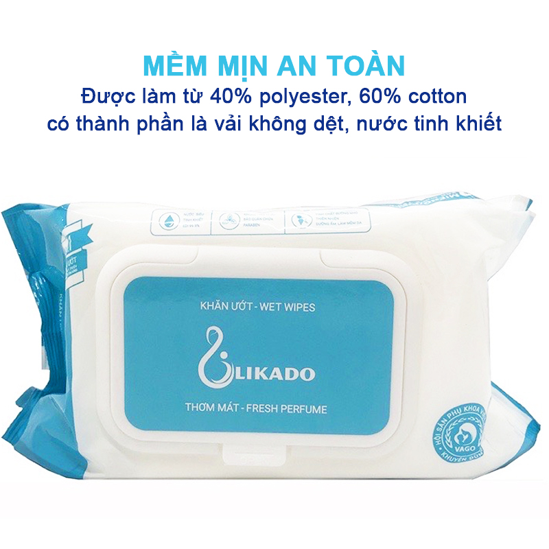 Khăn giấy ướt không mùi, Khăn ướt cho bé Likado chính hãng mềm mịn an toàn cho bé (hộp 100 miếng) – SKH010