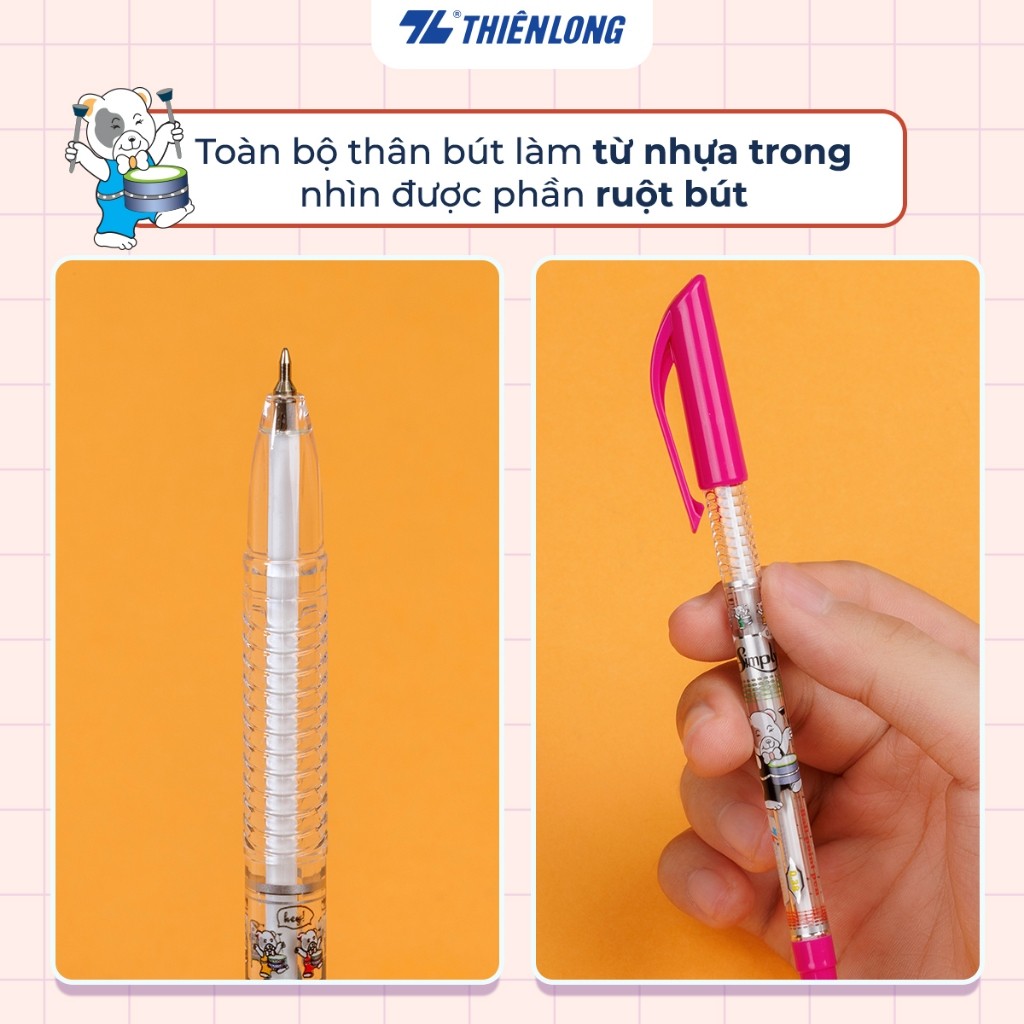 Combo 20 Bút bi Thiên Long TL-062 ngòi 0.38mm mực xanh đỏ đen có nắp đậy đầu bi nhỏ tạo nét viết thanh mảnh