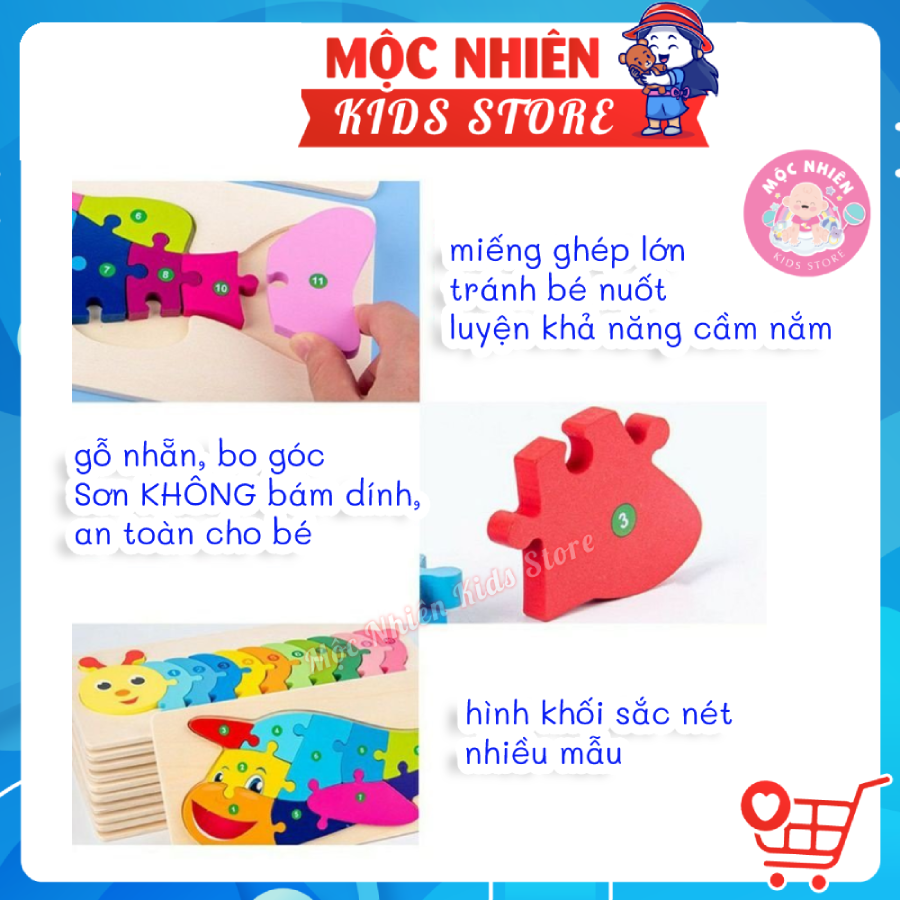 Tranh ghép nối số bằng gỗ dập nổi 3D từ 1 đến 10 nhiều chủ đề giúp bé phát triển tư duy và vận động tinh