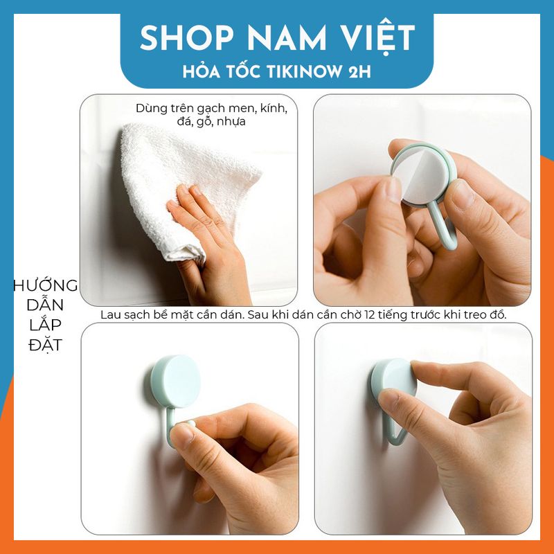 Set 10 Móc Nhựa Tròn Dán Tường Nhiều Màu Sắc Hiện Đại, Móc Treo Đồ Trang Trí Nhà Cửa - Chính Hãng NAVIVU