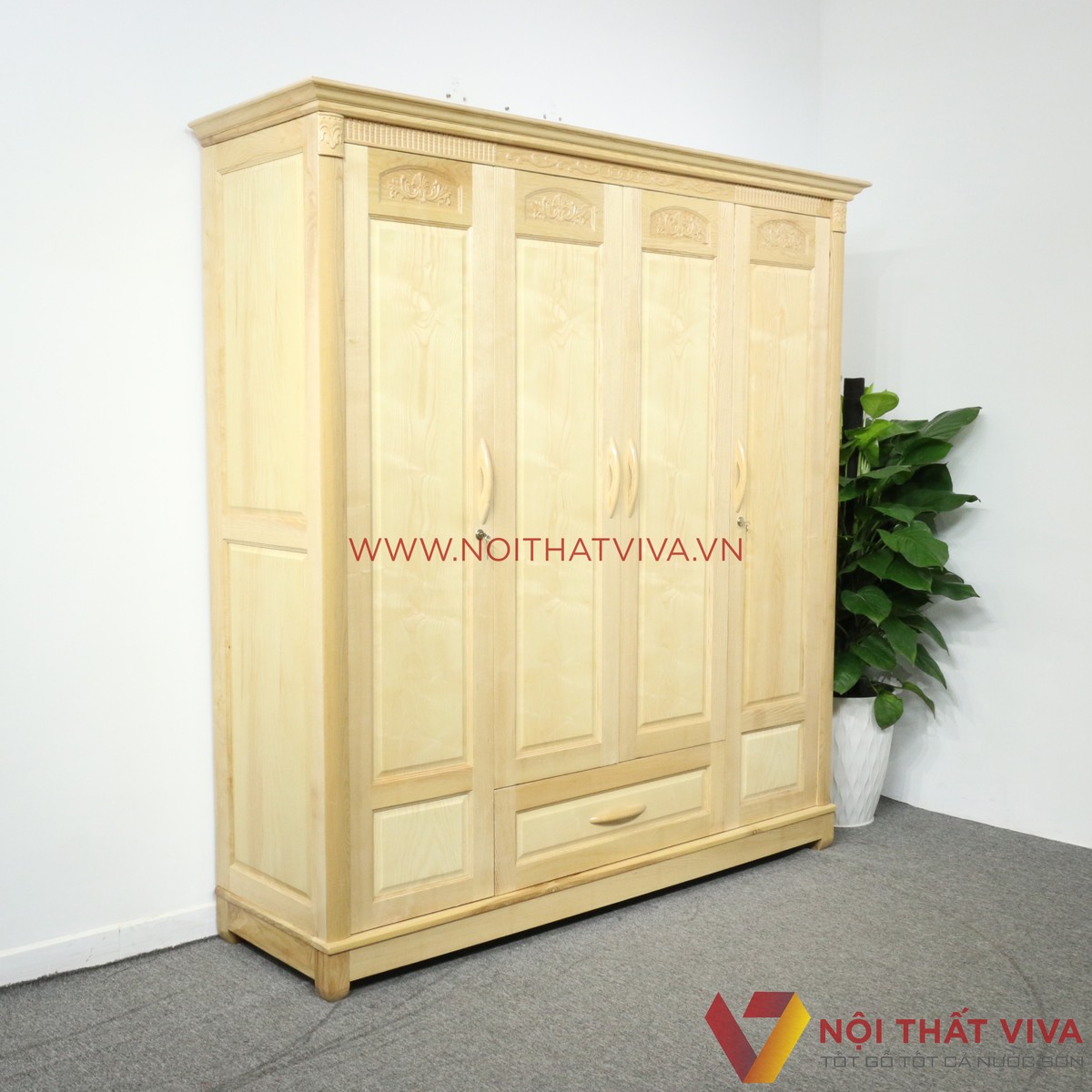 Tủ Áo 4 Cánh Gỗ Sồi Nga Tự Nhiên Đẹp Giá Rẻ