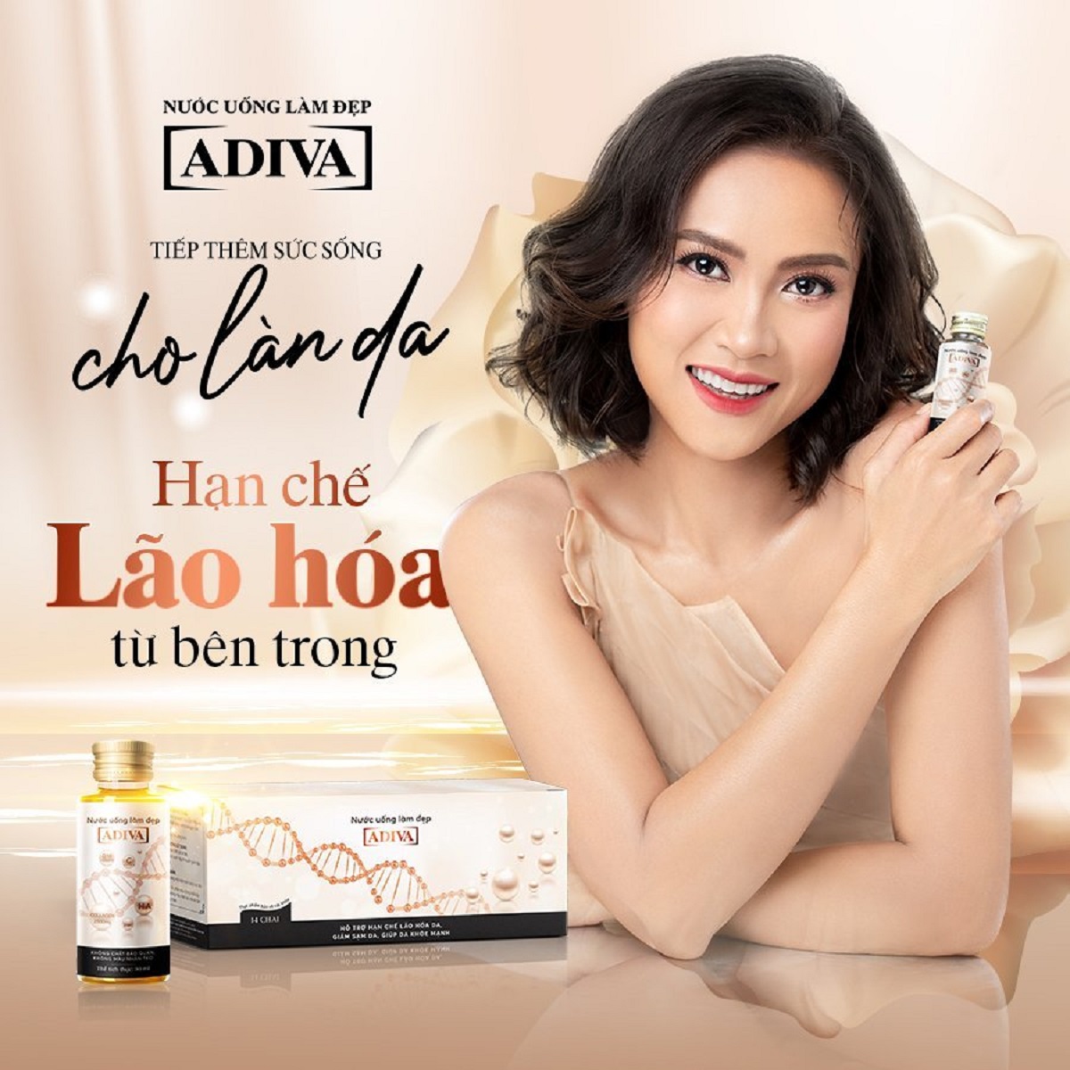 2 Hộp Nước Uống Làm Đẹp Collagen ADIVA (14 Chai/Hộp) + 1 Hộp Viên Uống Trắng Da White ADIVA 60 Viên