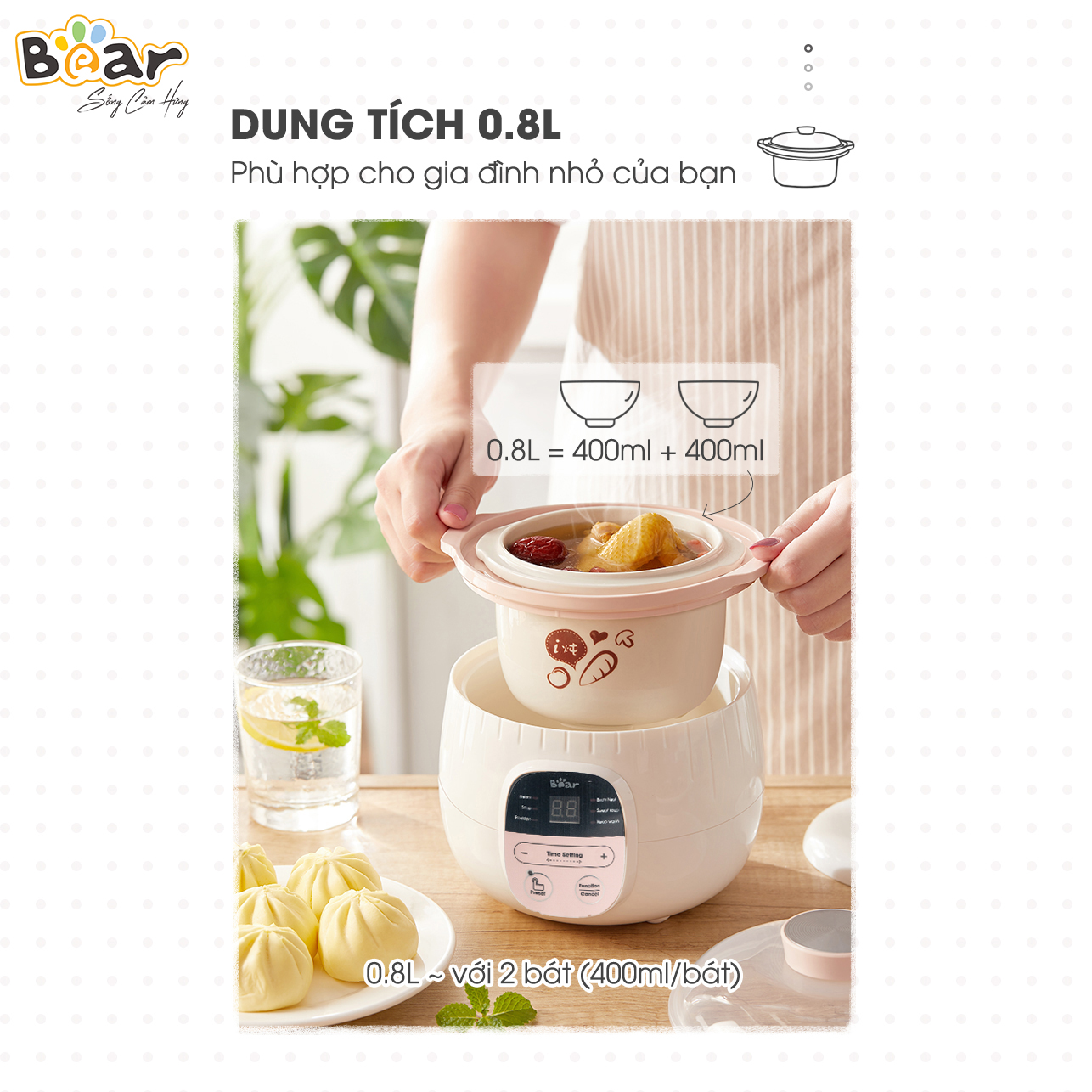 Nồi nấu chậm 0.8L SUBE001.01 - Có lồng hấp