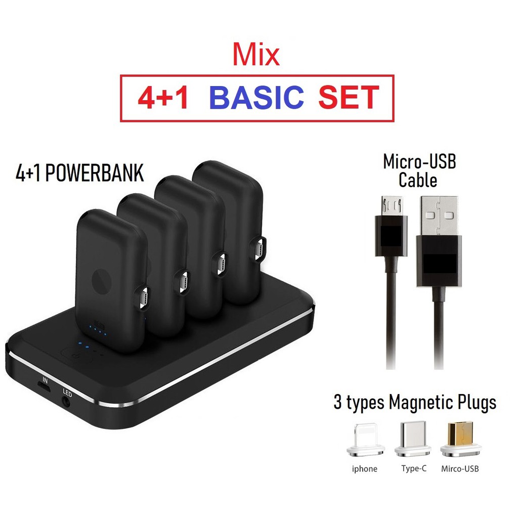 Bộ sạc nhanh Power Bank 8000mAh Mini Station 4 Magnetic Mini Power Bank 1200mAh and LED-Leuchten USB+Lignting+Type-C Adapter