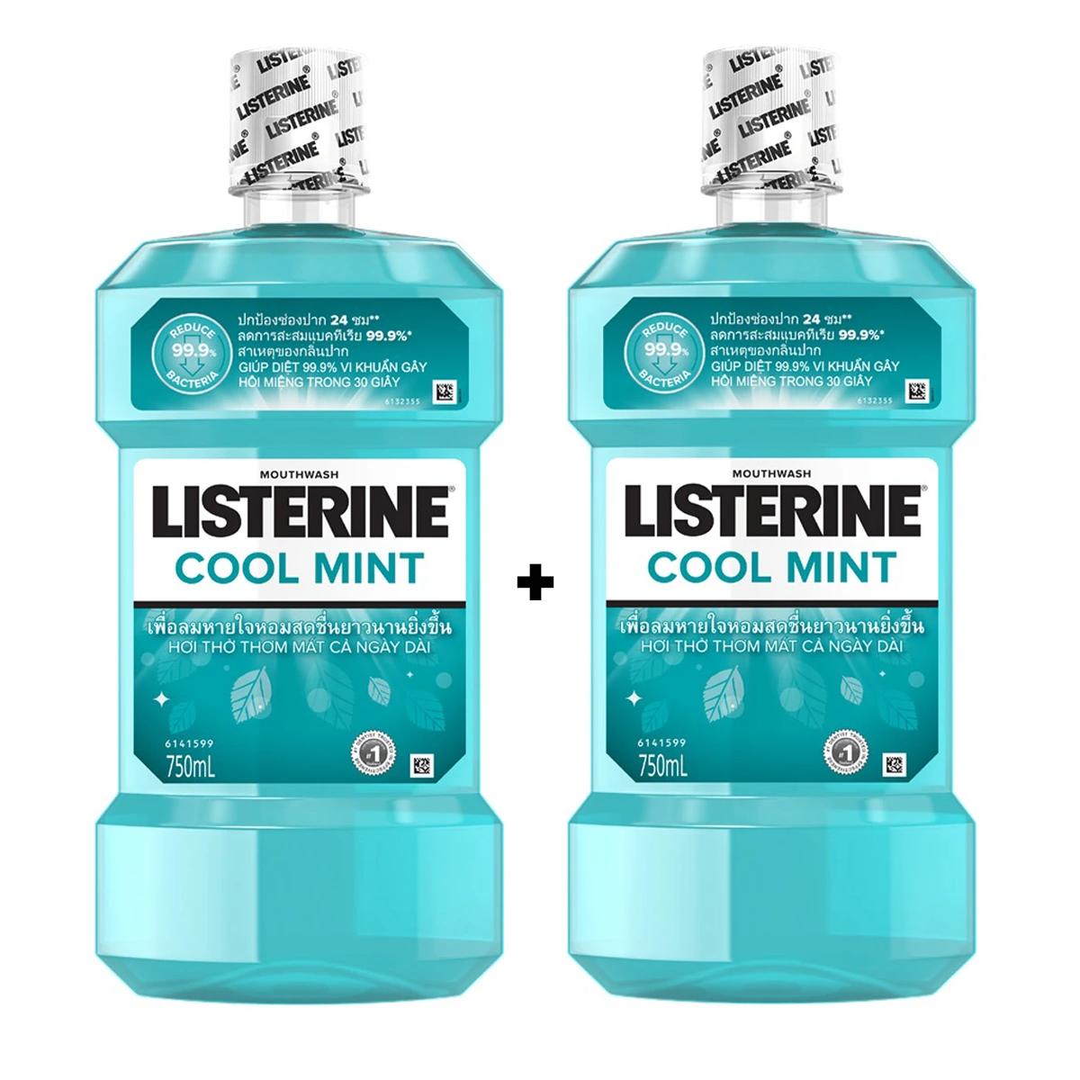 Combo 2 chai nước súc miệng Listerine Cool Mint Hương Bạc Hà 750ml/chai