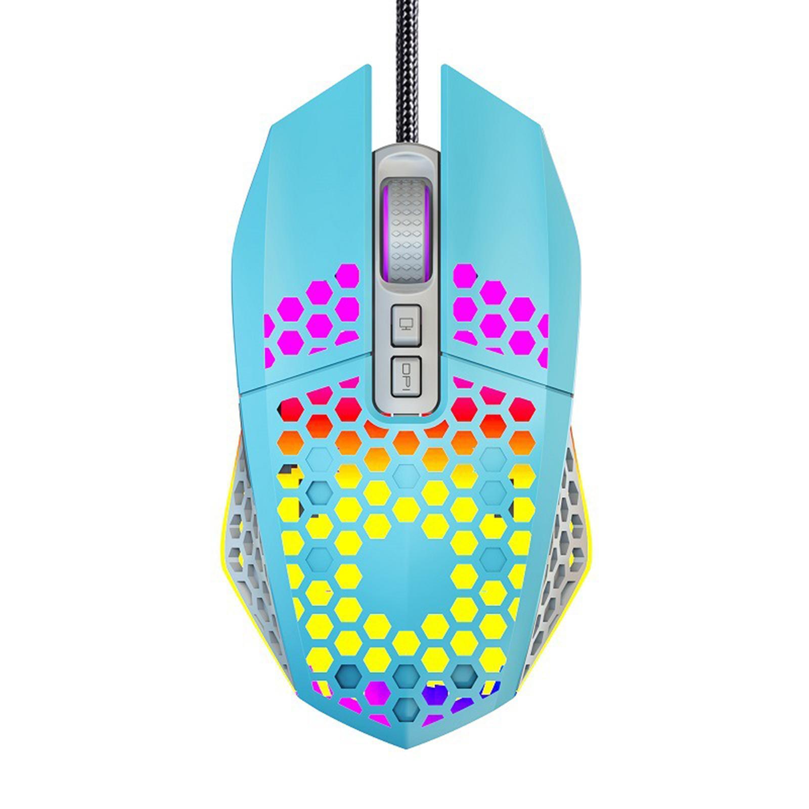 Wired Mouse Honeycomb Designed for Computer PC Notebook 7 Buttons Blue