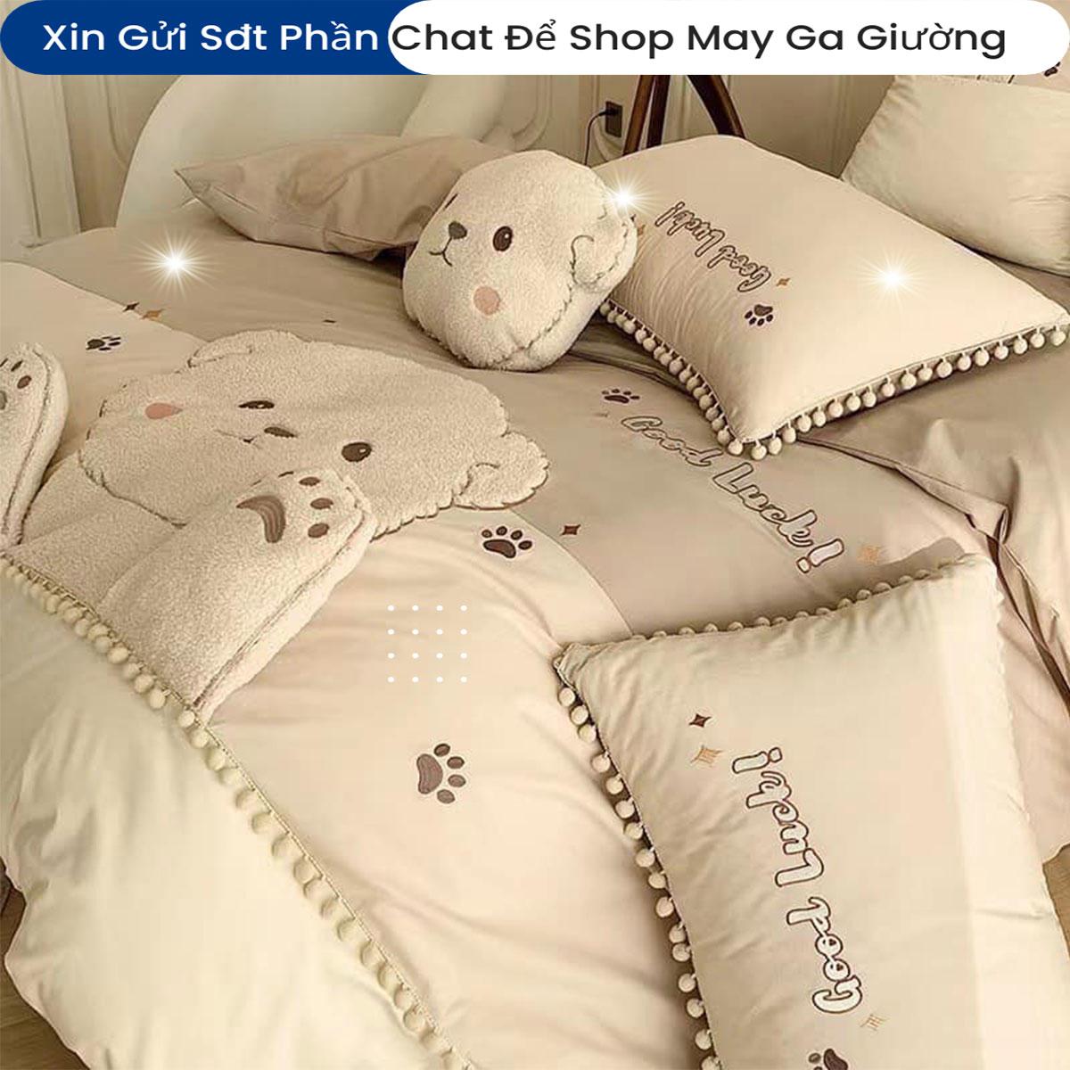 Bộ Chăn Ga Gối Đệm Linen 5 Món ANNA NGUYÊN Cao Cấp Chăn Chần Bông Lụa Mềm