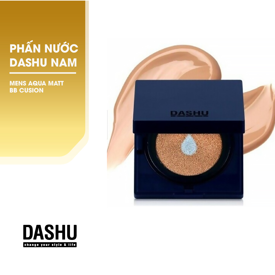 Phấn nước Hàn Quốc Dashu Mens Aqua Matt BB Cusion dành cho Nam, cushion phan nuoc sử dụng tốt cho da dầu, da mụn, cung cấp ẩm cho da khô, giảm bã nhờn, màu be trung tính, triết xuất từ tự nhiên, che phủ khuyết điểm, chống nắng SPF50+/PA++++