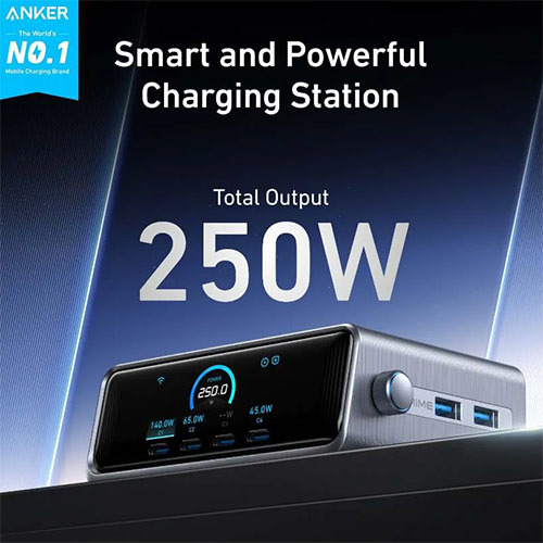 Bộ sạc nhanh Anker GaNPrime Smart Ultra-Powerful Desktop Charging Station 250W 2USB 4Type-C A2345 - Hàng chính hãng