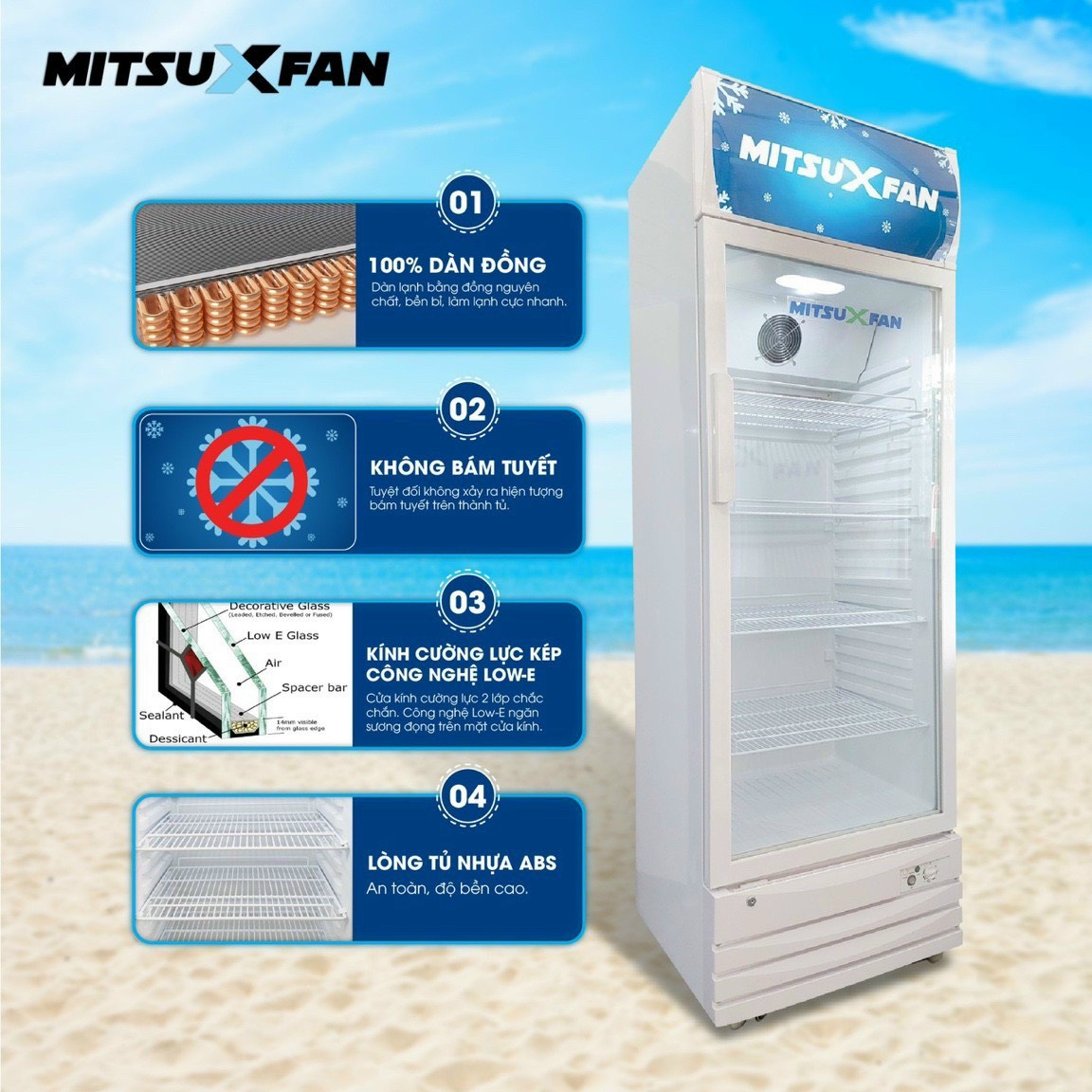 Tủ Mát Cao Cấp MITSUXFAN MSSC-4099GWEI 400 Lít, Digital Inverter, Công Nghệ LOW-E, Kính Cường Lực Kép - Hàng Chính Hãng