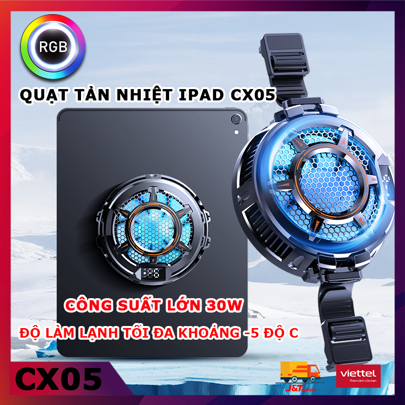 Quạt Tản Nhiệt Sò Lạnh Cho Máy Tính Bảng Tablet CX05 Làm Mát Nhanh 30W Hút Từ Tính Hoặc Kẹp Lưng