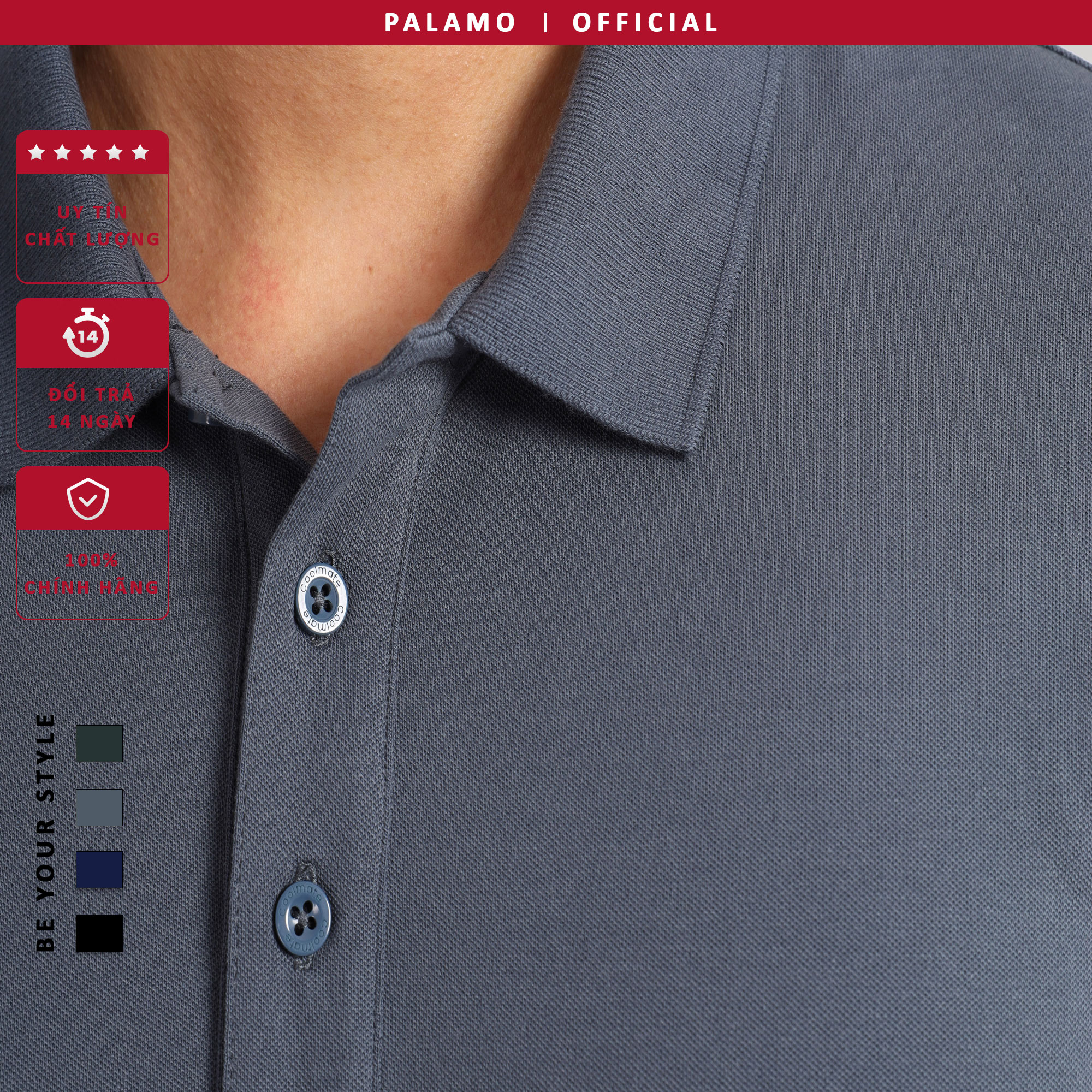 Áo phông polo nam Palamo classic, regular fit, cotton spandex / màu xanh rêu