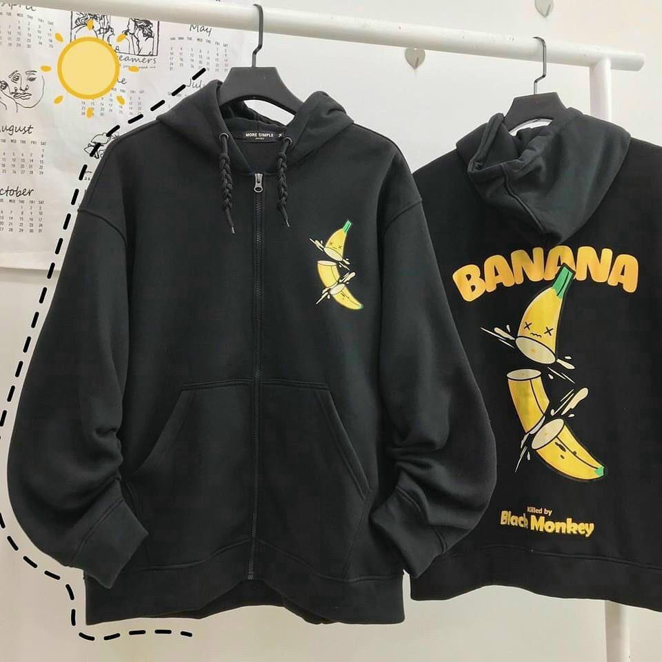 ÁO HOODIE NAM NỮ VẢI NỈ POLY DÀY MỊN CHÉM QUẢ CHUỐI CÓ KHÓA KÉO Áo Khoác Nỉ Hoodie Zip Trắng Đen Nam Nữ Unisex-Jins Store