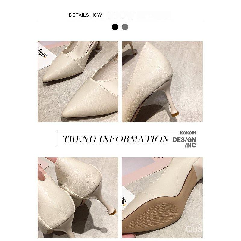 New Black Leather Shoes Pointed Toe Low-Cut Shoes Women's Professional Work Stiletto Heels for Work