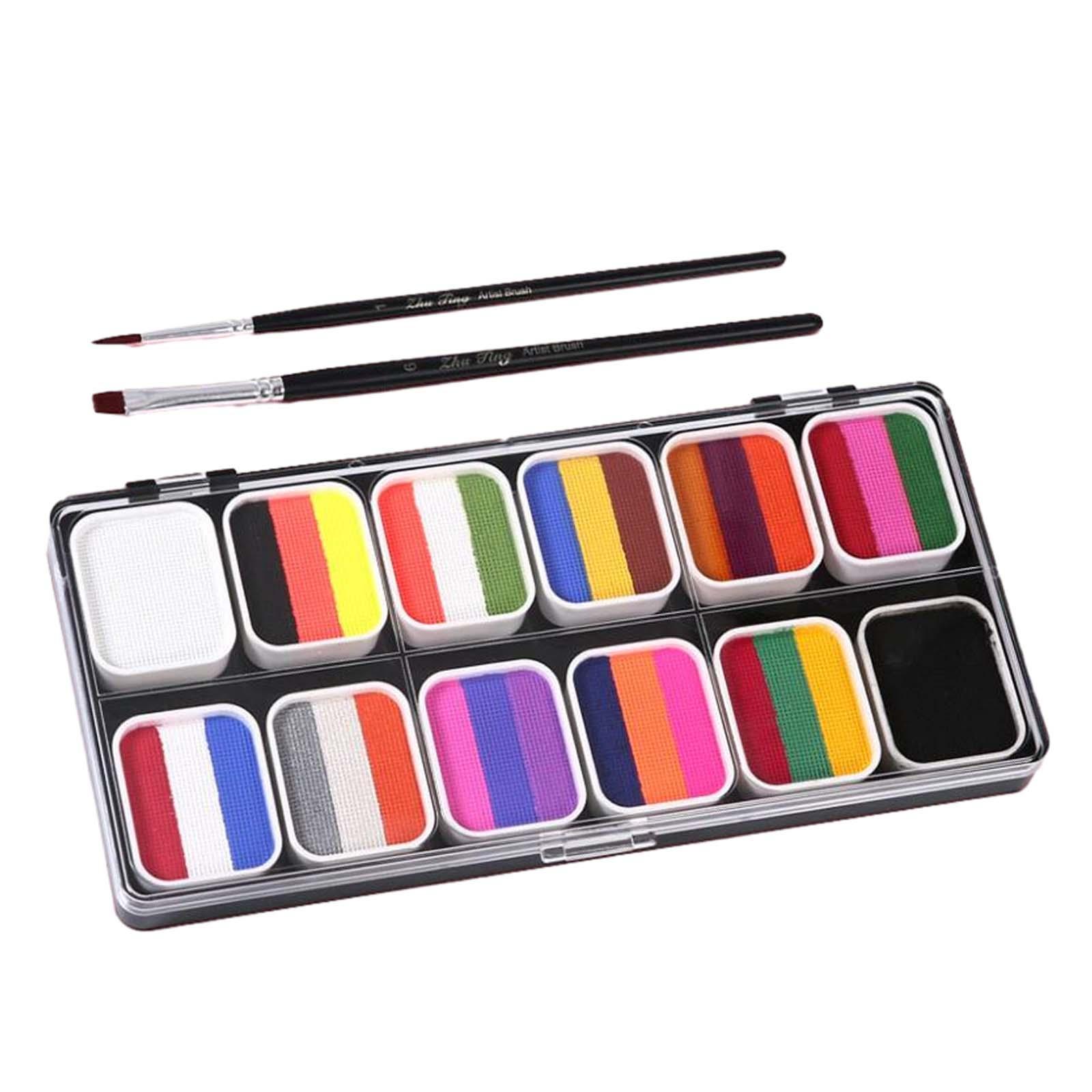 Face Body Paint with 2 Brushes Makeup Pigment Palette for Music Festival